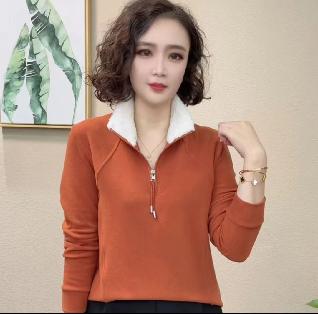 2025新品时尚洋气百搭减龄立领长袖女气质显瘦上衣#655425