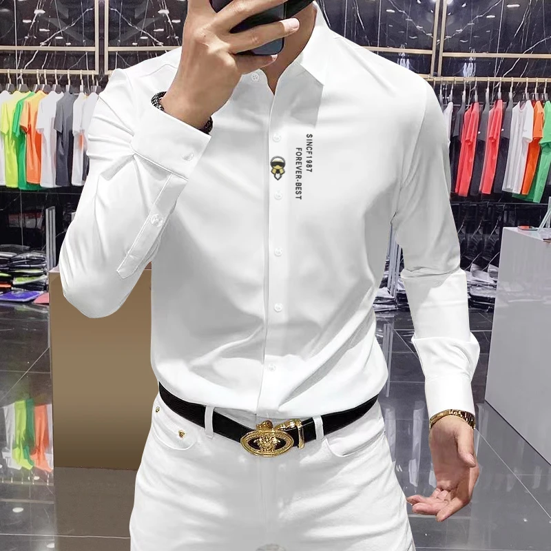 秋季高端潮牌免烫抗皱弹力长袖衬衫男士高级感商务休闲百搭衬衣男