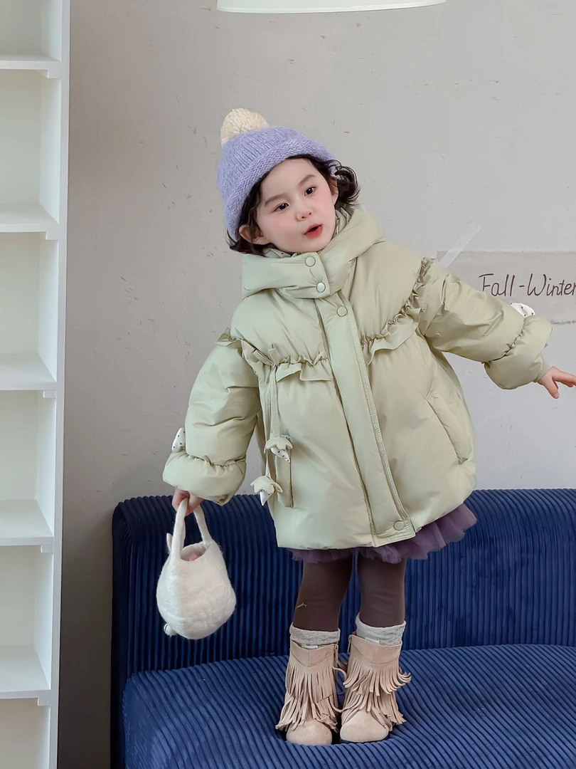 冬款女童纯色加厚连帽羽绒服2025年新款外套