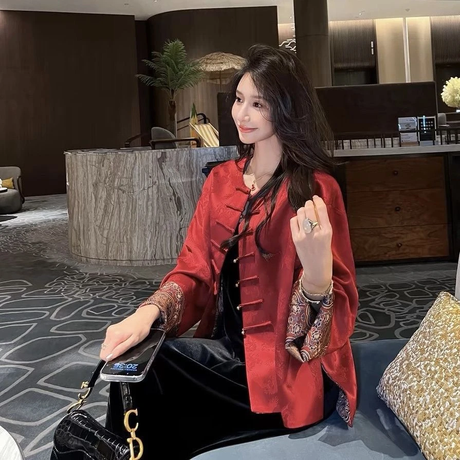 【店铺热销】高级感红色新中式国风外套女2025春秋季新款唐装高端盘