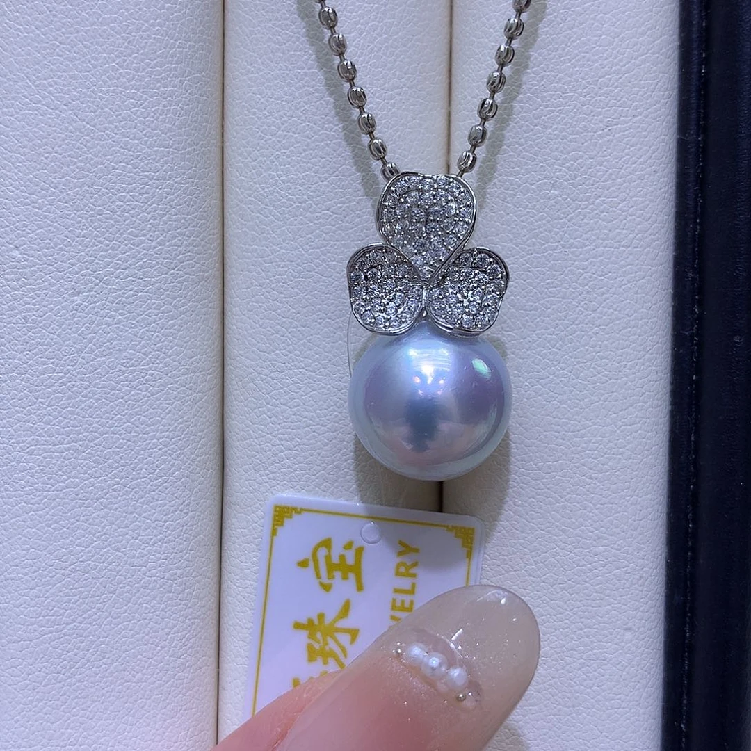 吊坠(不含链)18K金镶嵌海水珍珠14/15mm澳白