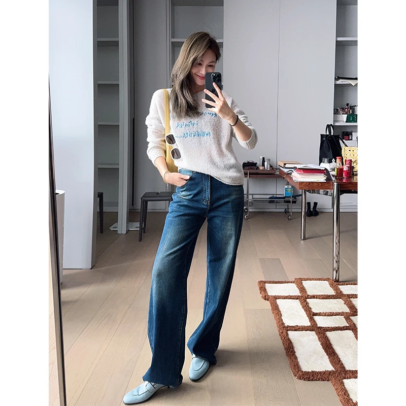 A美洋MEIYANG 深海牛仔裤【商场同款】 弹力高腰直筒S【50系列】