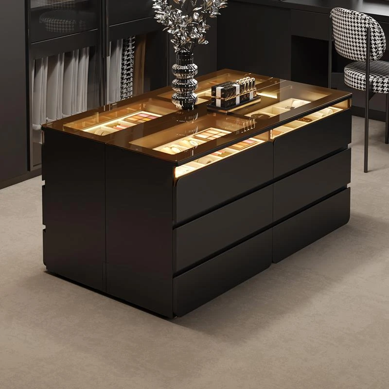 现代极简中岛台衣帽间首饰柜双面收纳玻璃斗柜家用展示储物服装店