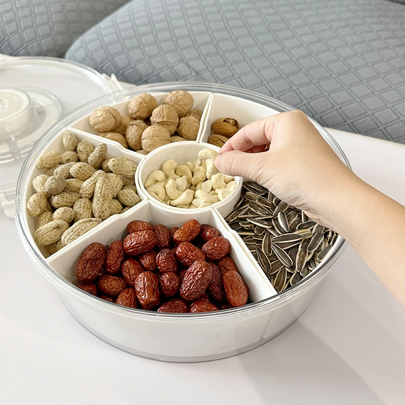 新年糖果盒家用客厅轻奢干果盘分格带盖密封零食摆放收纳盒子
