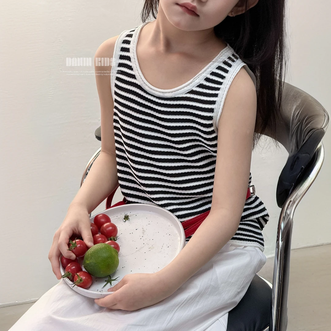 【嗒囜】适合夏天的毛纱の凉感双曲珠纱线 女童夏装条纹针织无袖背心