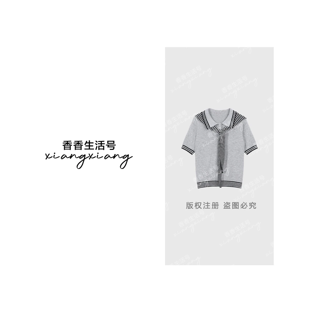 【香香严选】“学院派”2025秋季琥珀流光假两件针织上衣 818