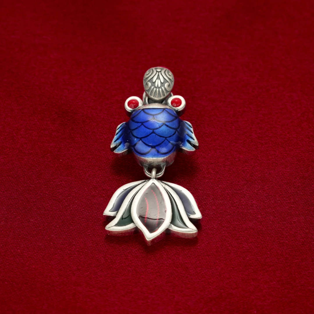 吊坠925银 {鉴天下}纯银珐琅彩三色金鱼吊坠01100034