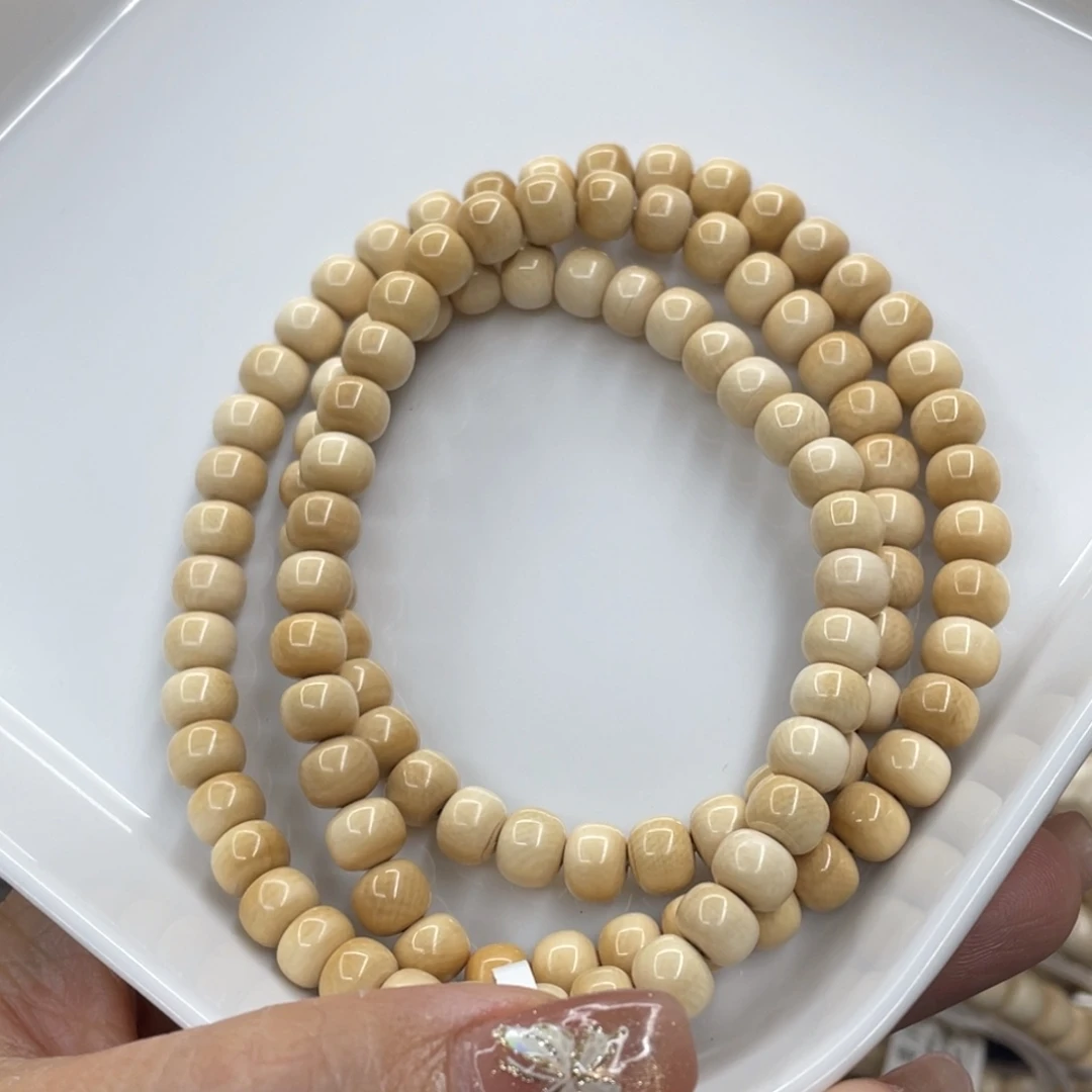 猛犸象牙手串/手链/手镯6✖️7黄金冰奶咖满纹108颗