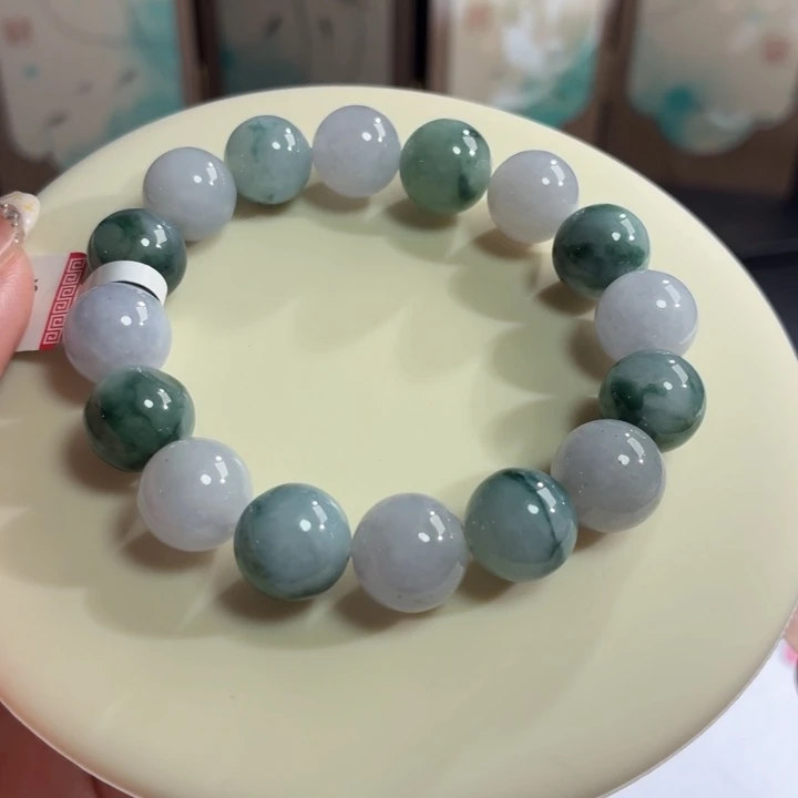 翡翠未镶嵌手链冰胶蓝飘卡12.5