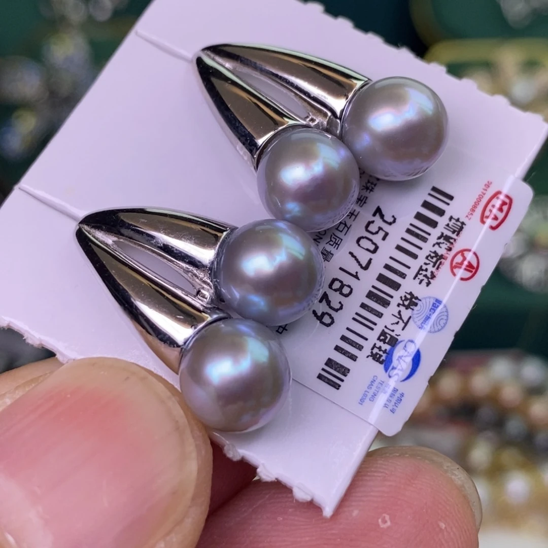 银S925镶嵌耳饰海水珍珠