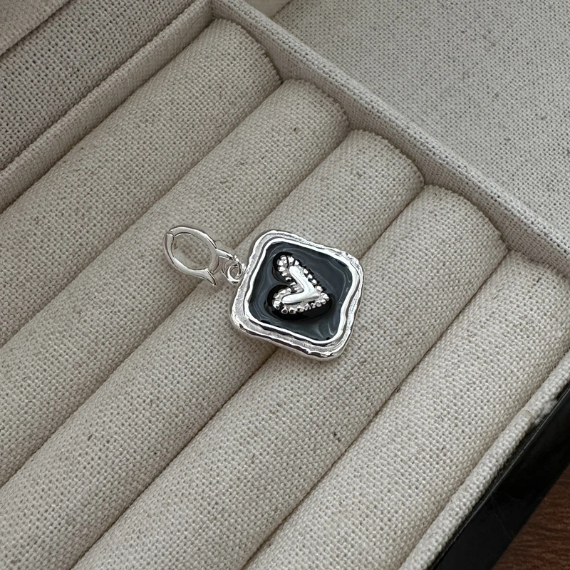 坠链均925银 韩版方块心形小众设计感吊坠简约时尚感侧坠银饰