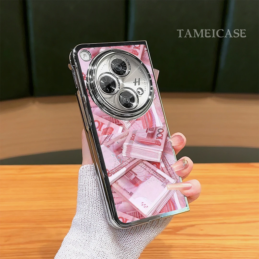 适用于【OPPOFINDN3】钱多多电镀玻璃折叠创意个性防摔手机壳