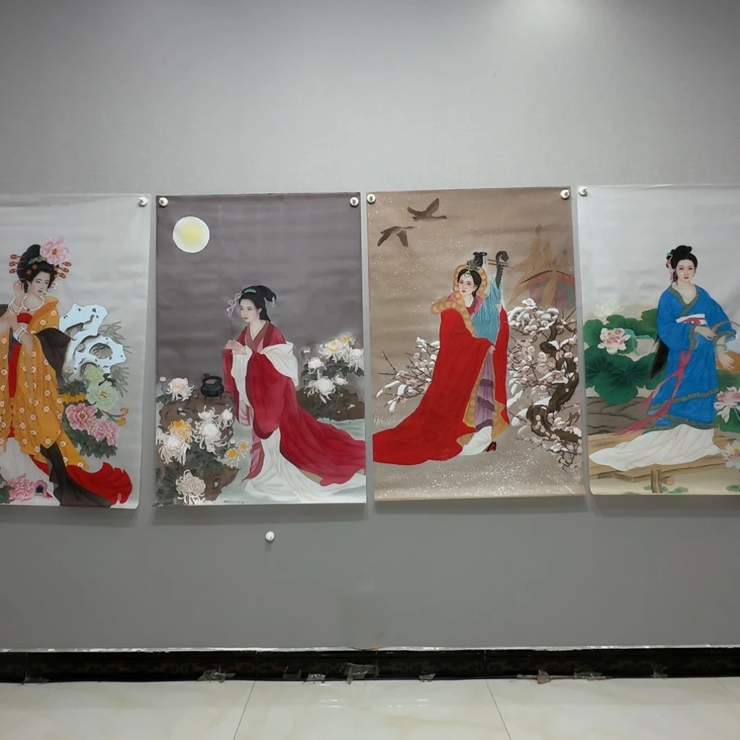国画绢本四大美女一套贾敏