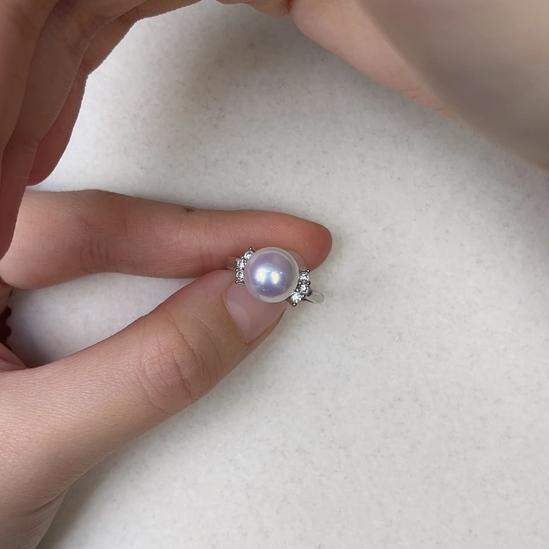 戒指银S925镶嵌淡水珍珠