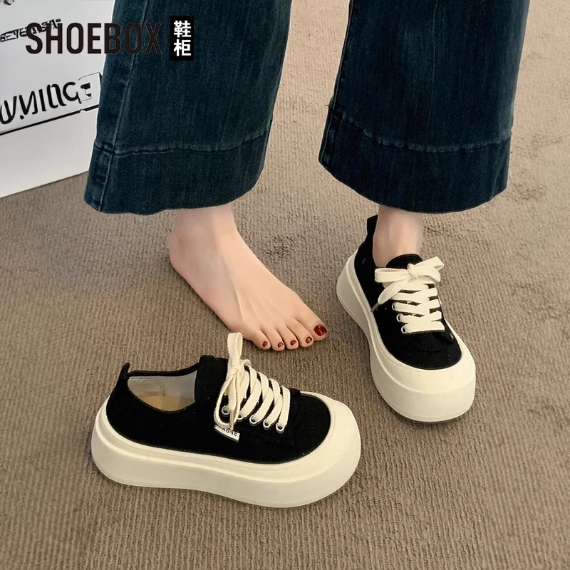 断码安踏感统厚底帆布鞋女2025夏新款爆款百搭大头鞋子增高运动板