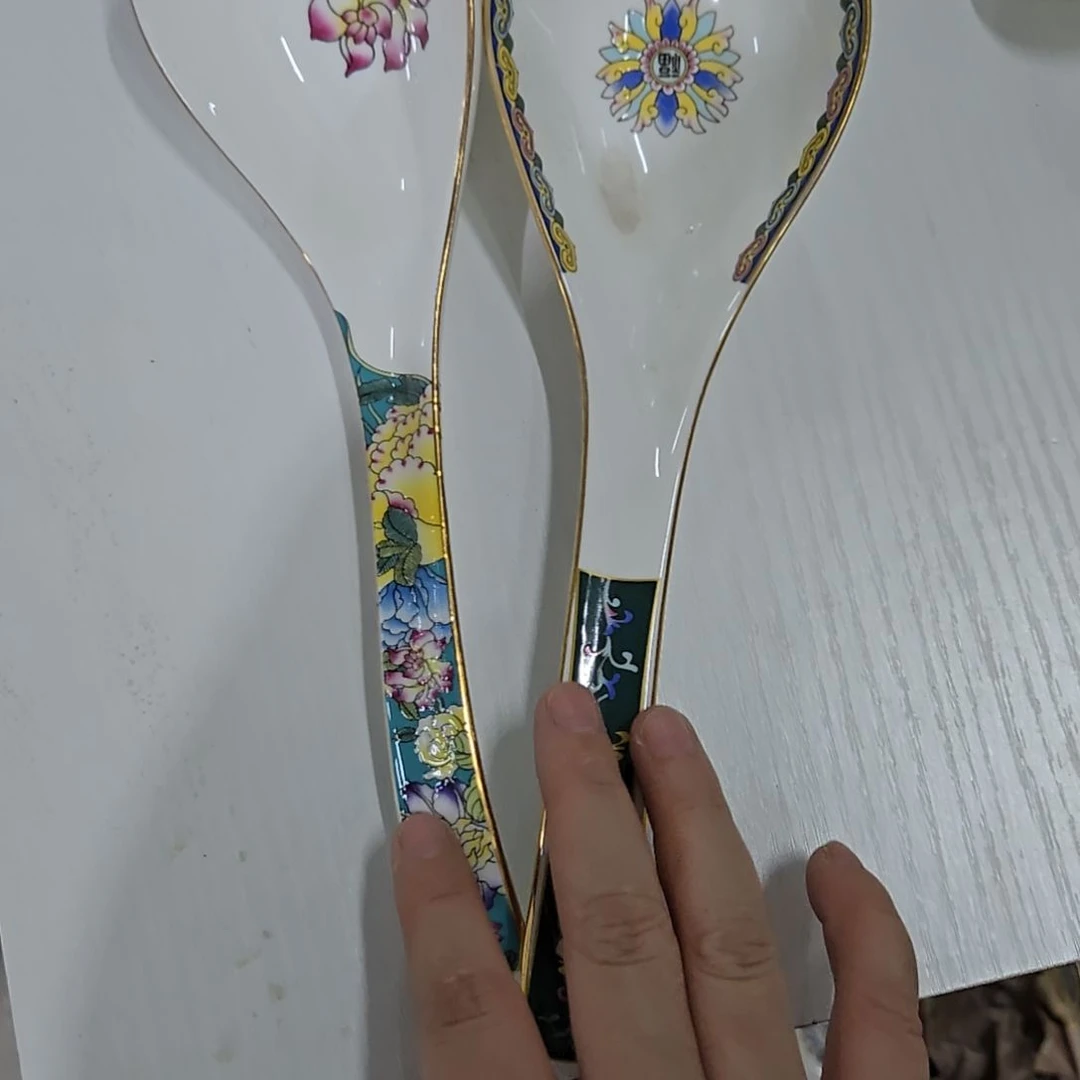 瓷片微瑕珐琅彩大汤勺2个6666666