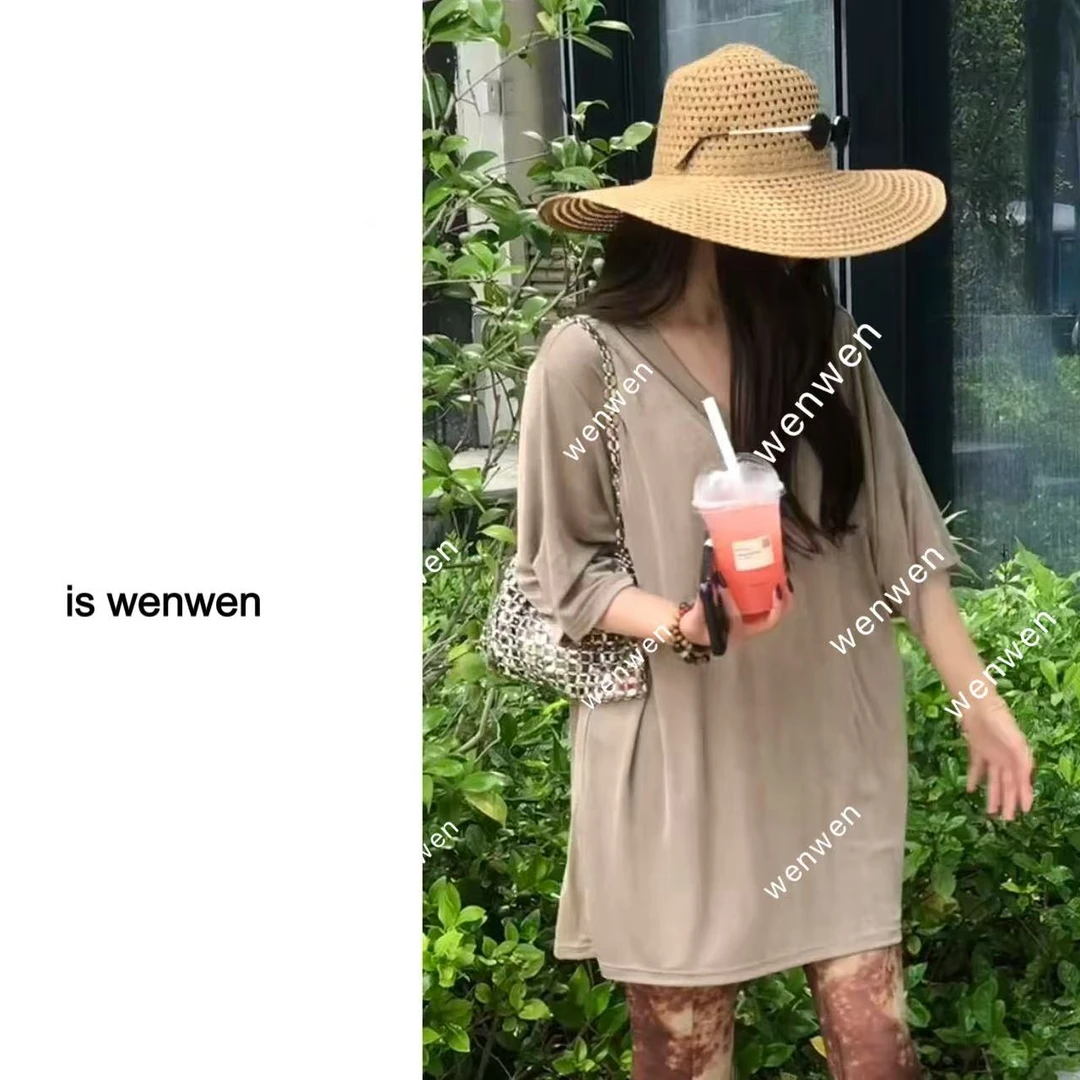 【WEN】尘旅记 夏季新款时尚气质百搭V领短袖上衣 YS866