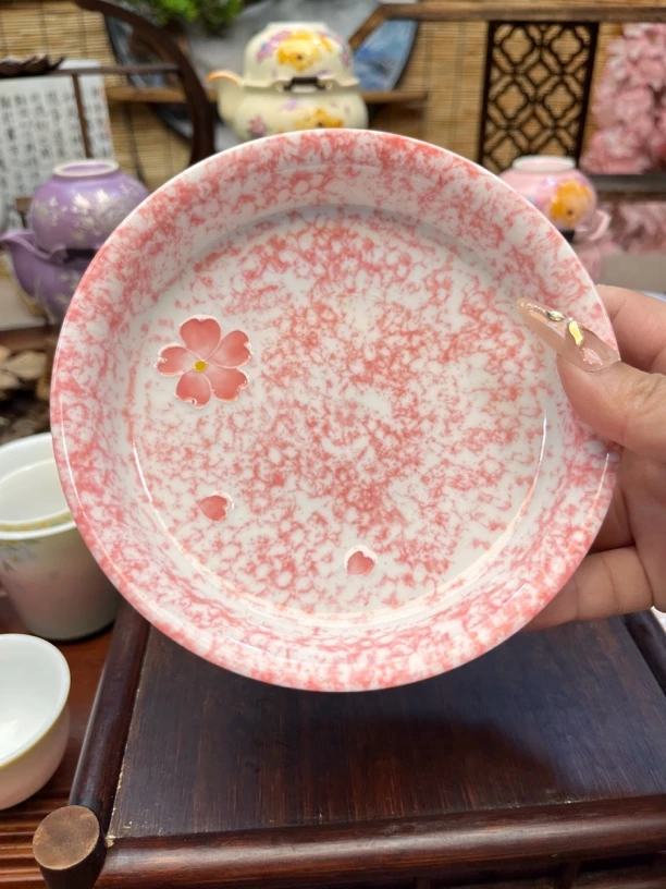 壶承手绘高端底盘盖碗底盘陶瓷圆形花色家用小盘点心盘碗盘好看