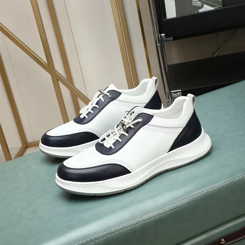 2025新款男士拼色透气运动休闲鞋真皮头层牛皮男鞋时尚百搭潮鞋