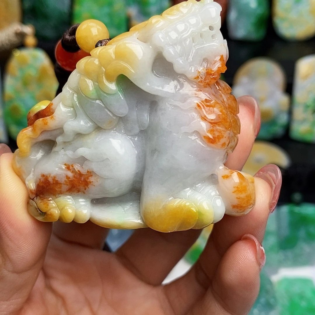 定制翡翠未镶嵌翡翠A货一物一证放漏价飞天貔貅手把