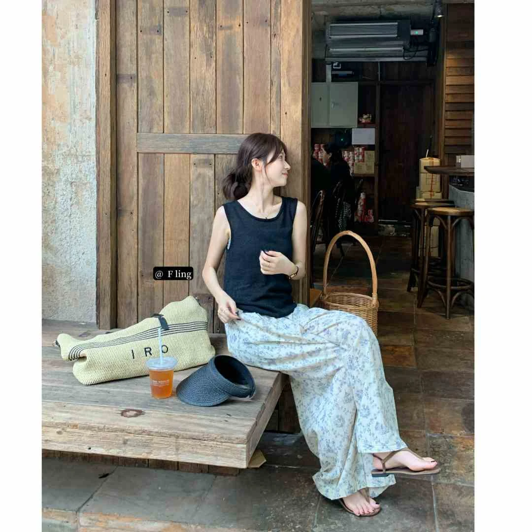 【芳龄F.LING】冰花 显瘦直筒休闲裤百搭法式FL0833