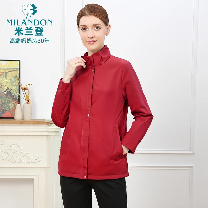 MILANDON/米兰登2025秋新款休闲纯色防风保暖女立领风衣1N340013