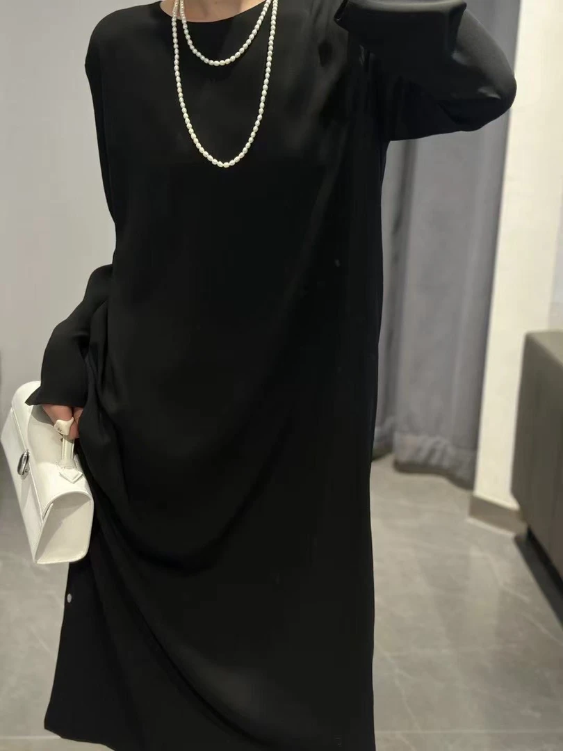 （NO退NO换）F3162圆领后背镂空长袖连衣裙