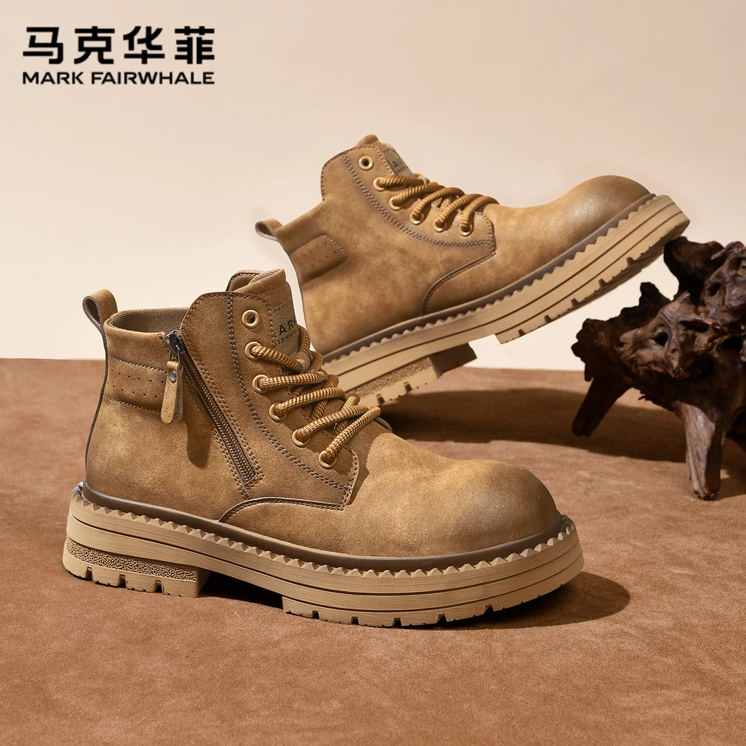 马克华菲马丁靴男士2025新款秋季厚底增高工装鞋潮流户外机车皮靴