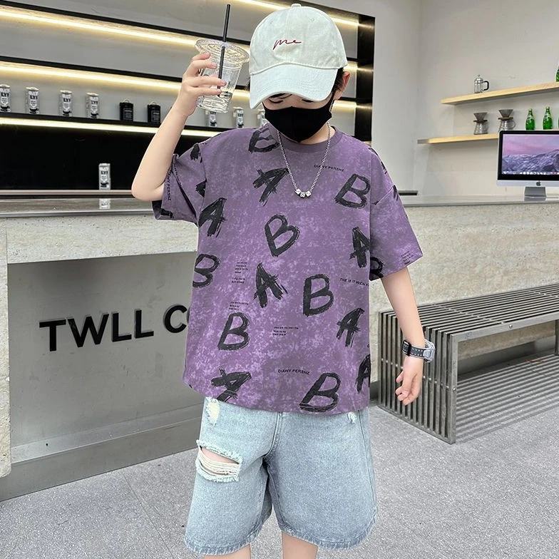 痞帅男童夏装短袖2025新款夏款中大儿童夏季纯棉帅气外穿半袖上衣