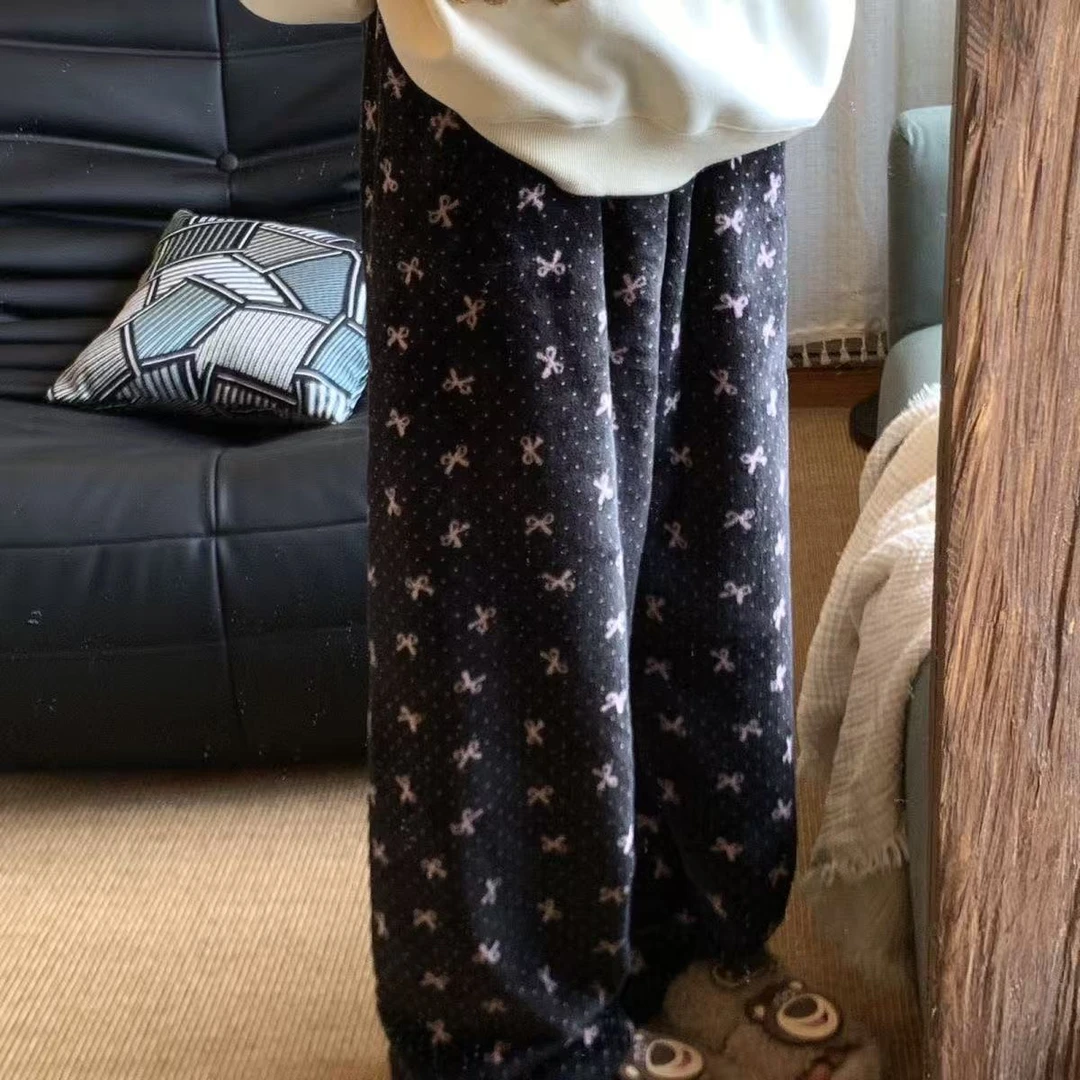 睡裤女长裤秋冬季加绒加厚法兰绒暖暖裤珊瑚绒少女可爱家居裤