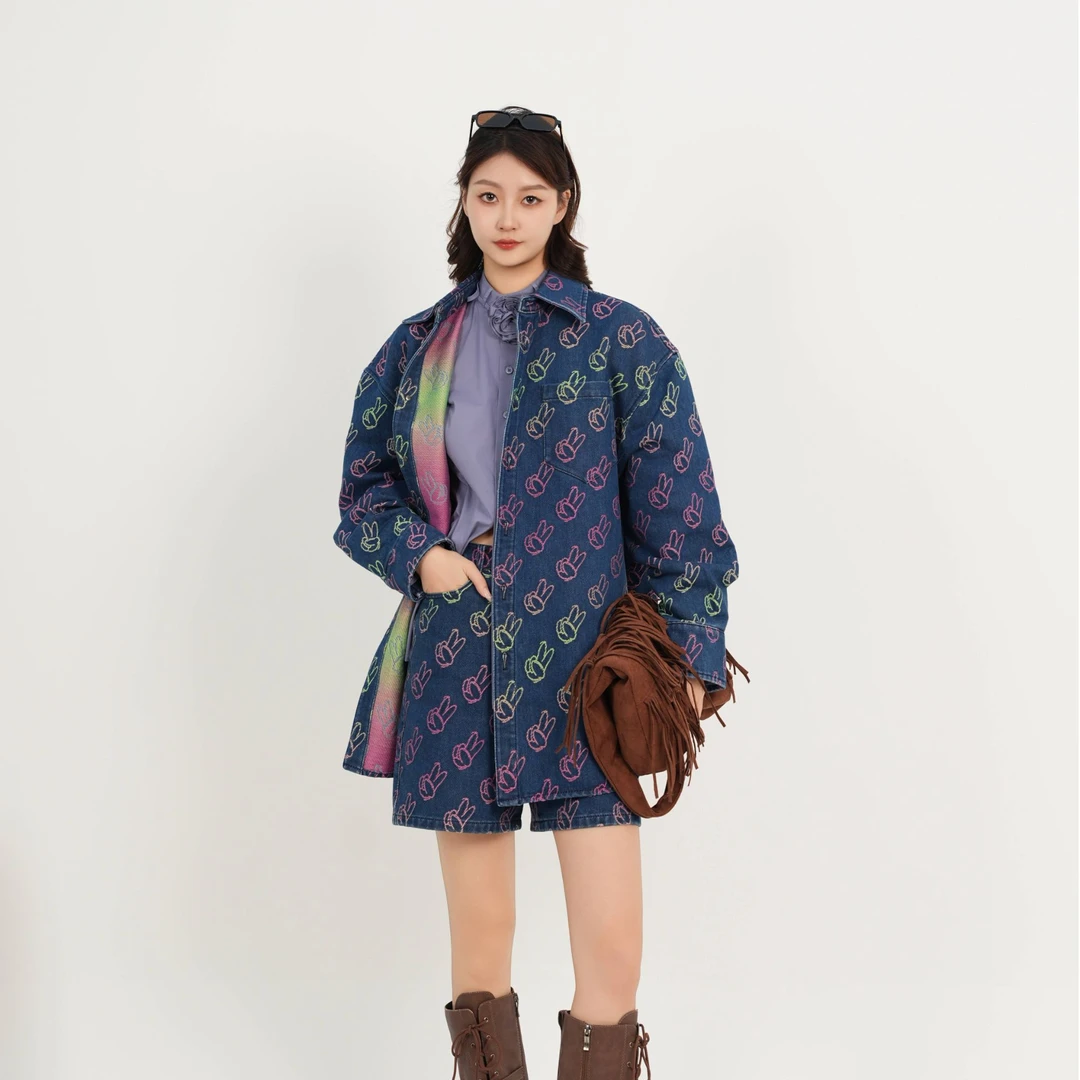GIRDEAR/哥弟街头风宽松朋克风薄款短裤碎花牛仔复古丹宁风休闲