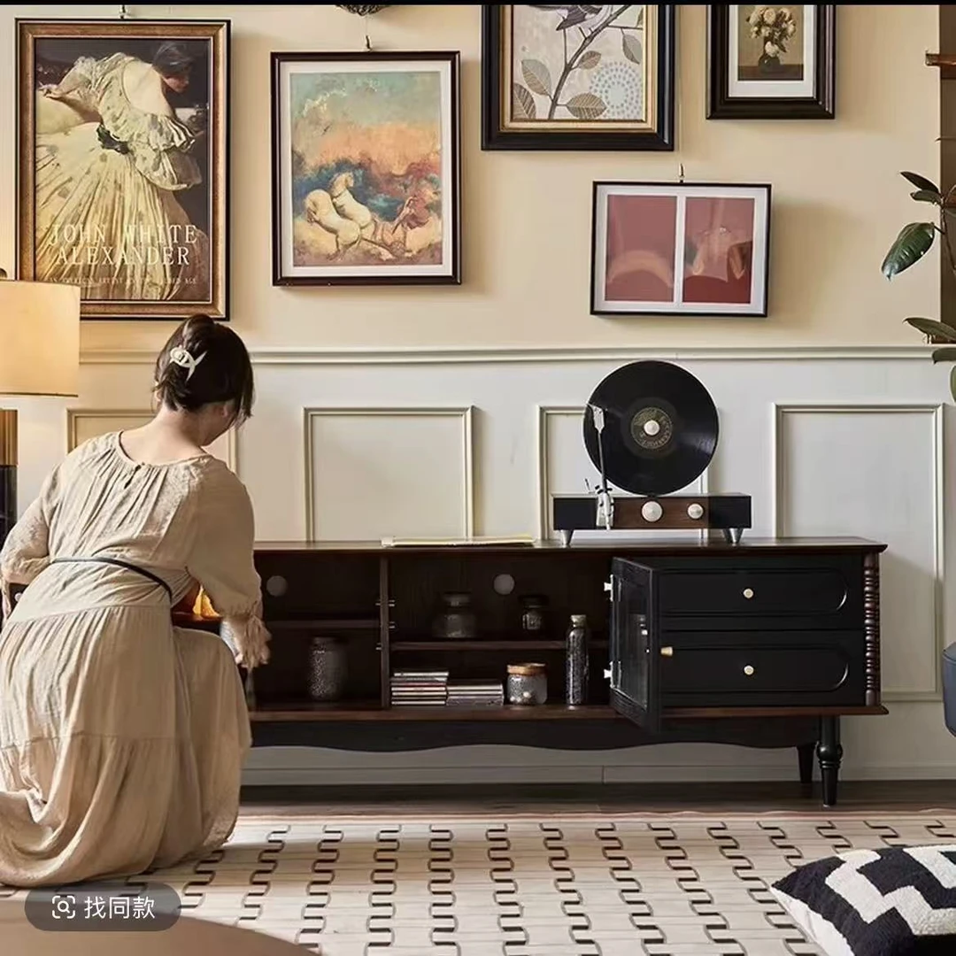 诺森法式中古风复古实木电视柜小户型客厅家用落地收纳储物柜