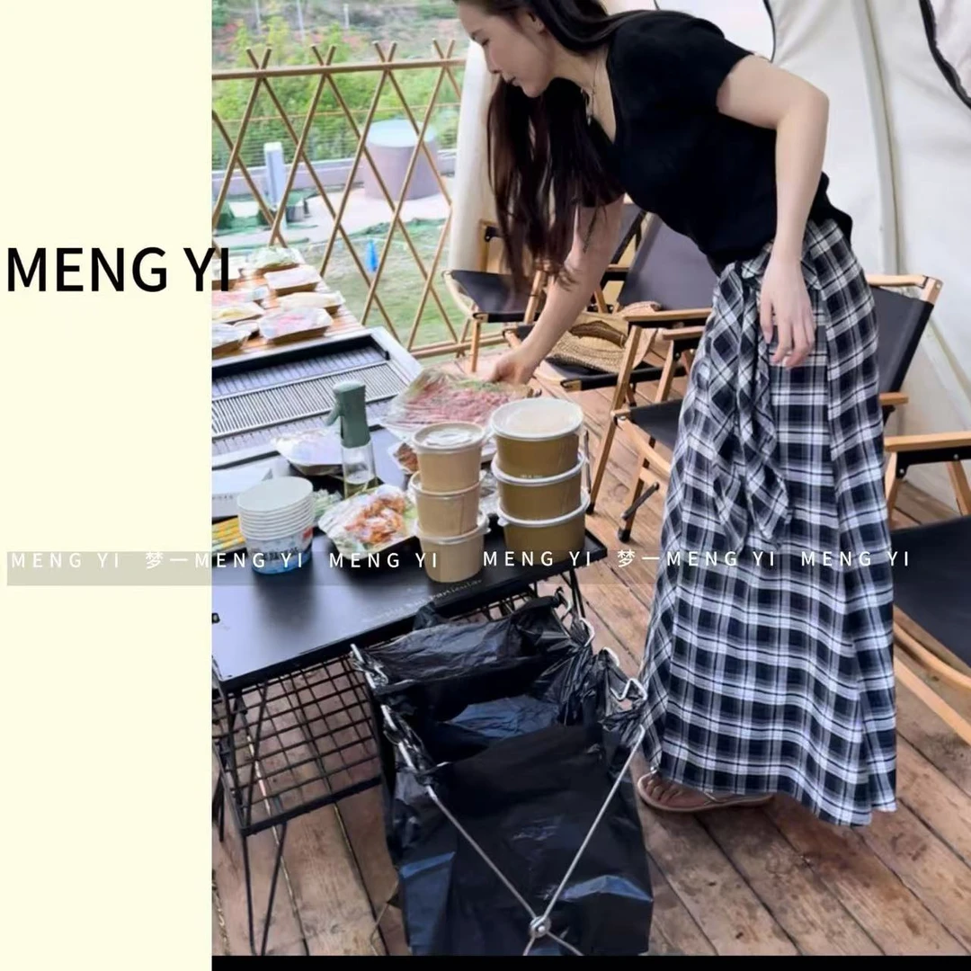 绑带格子半身裙my-5135