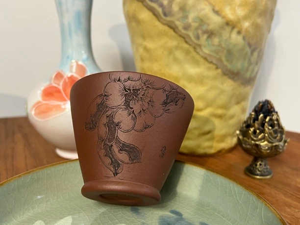 荷花主人杯 紫砂杯 老紫泥 120cc 实力派文石老师刻绘