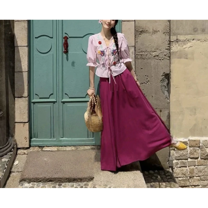 【塞纳花房】LL法式静奢立体刺绣上衣+半裙套装