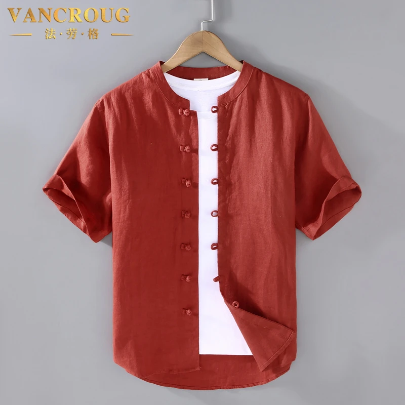 VANCROUG/法劳格衬衫男士夏季盘扣唐装新中式国风透气高级感衬衣