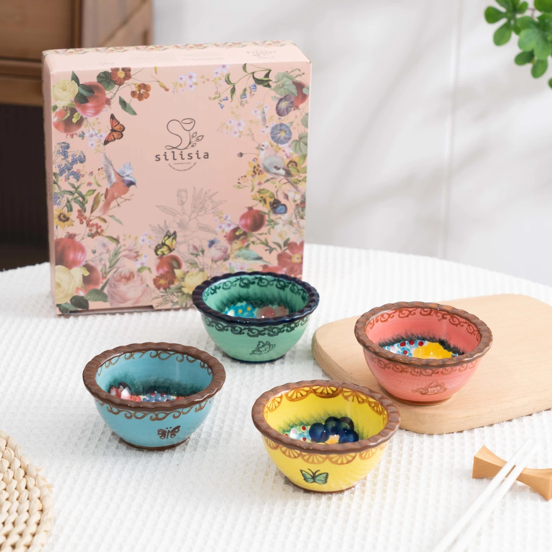 【西里西亚】手绘色彩琉璃-3.5寸蘸料小碗（4个装）