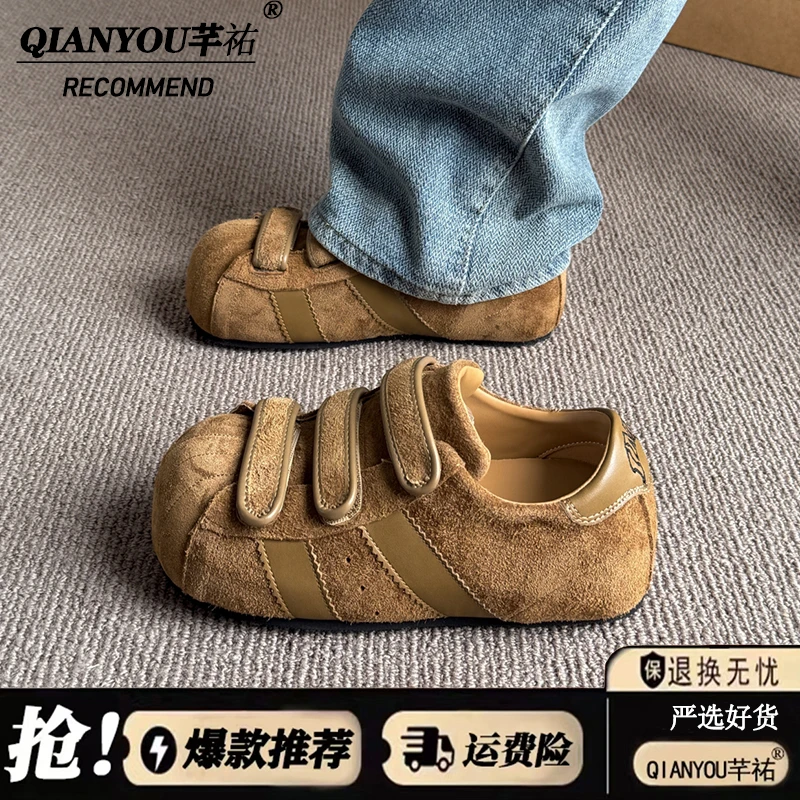 2025早秋新款丑萌大头厚底复古勃肯鞋女魔术贴时尚百搭休闲德训鞋