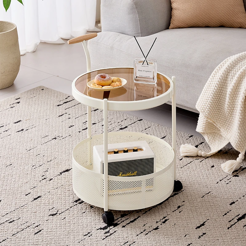 奶油风可移动边几客厅玻璃小推车网红简约小茶几小户型卧室床边桌