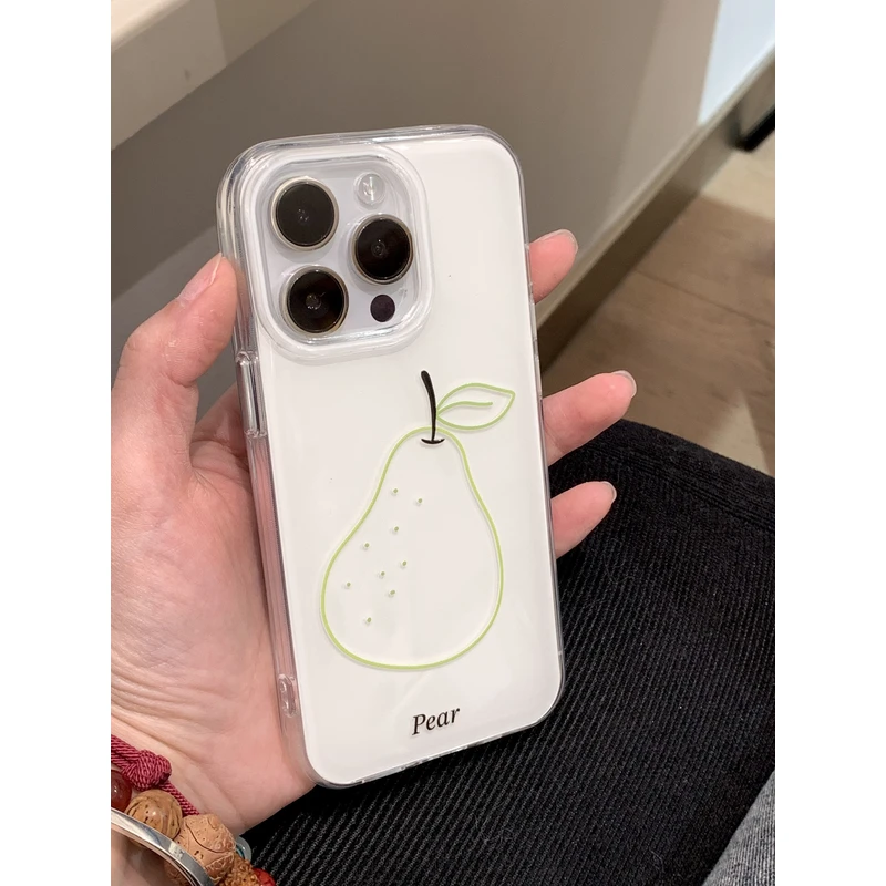 YOLO LAB韩系ins风简约白底线条梨子适用于16pro手机壳15新款挂件