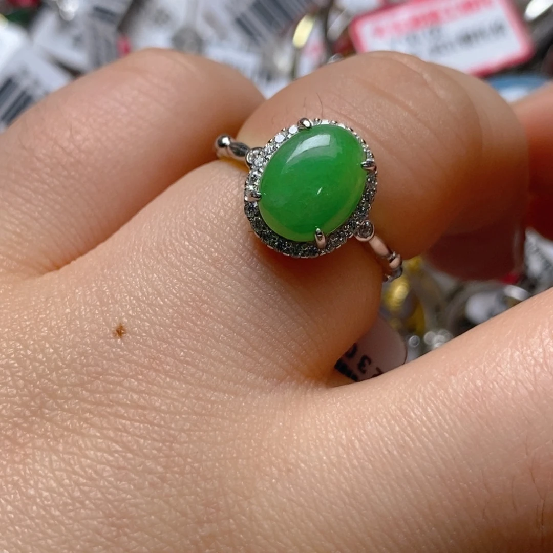 银S925镶嵌戒指翡翠百内无证书