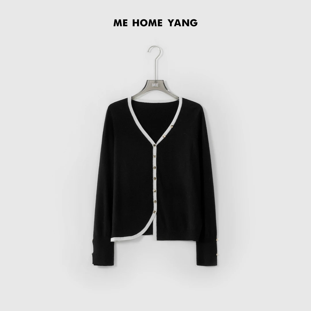 ME【金扣明线开衫】绵羊毛桑蚕丝混纺针织上衣软糯亲肤毛衣MEQA0751