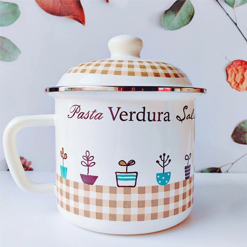 搪瓷怀旧大号茶缸带盖凉水杯 奶杯 泡面杯 可加热