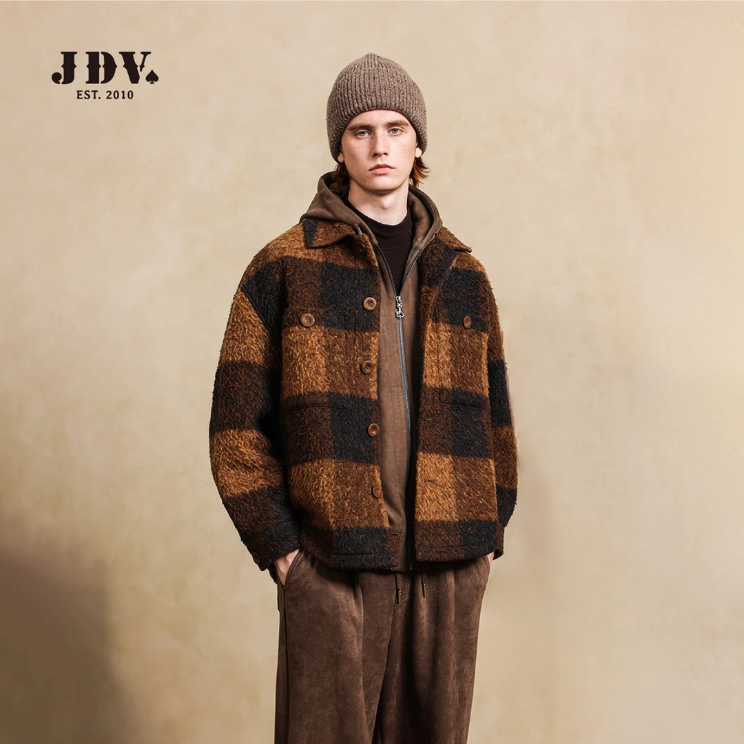 J.D.V秋季新款商场同款男士短款休闲翻领落肩宽松夹克外套WJK5362