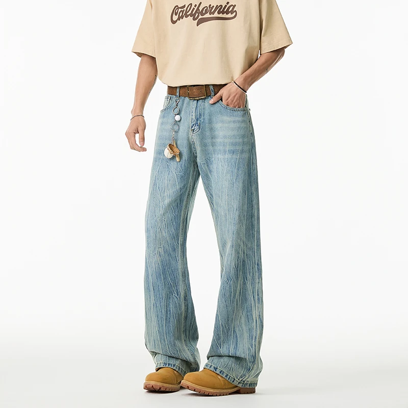 Nuthink微喇做旧牛仔裤休闲阔腿中腰长裤直筒男2025男款新款