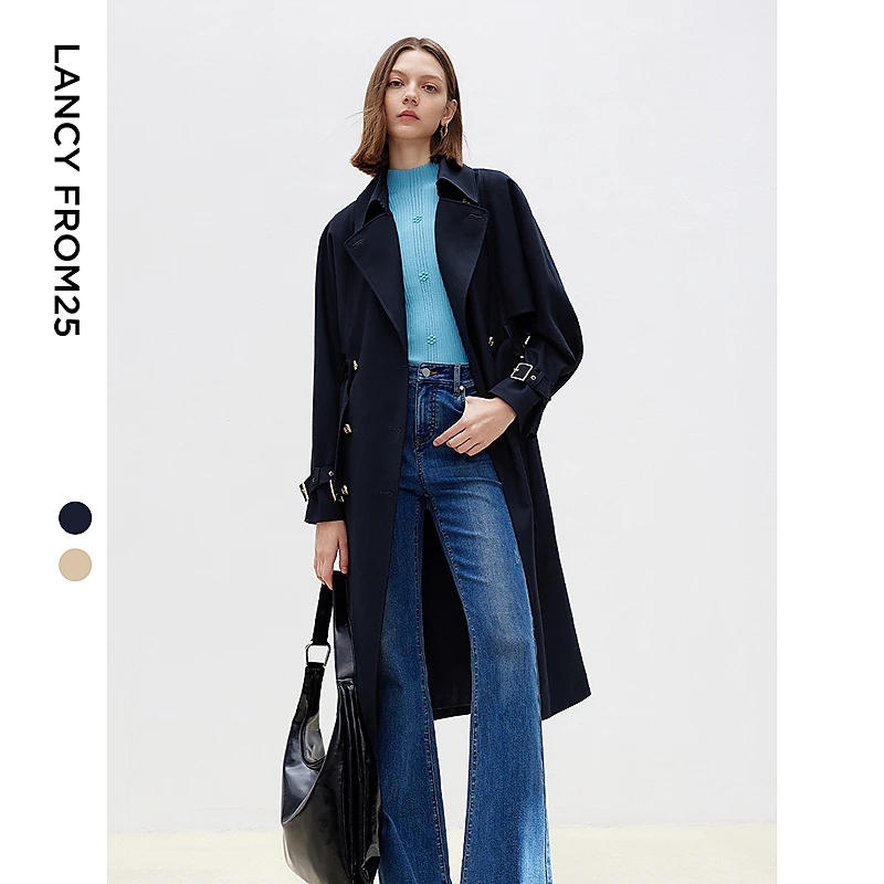 朗姿2025年春季新款休闲高级感赫本风气质风衣外套女士修身欧若风