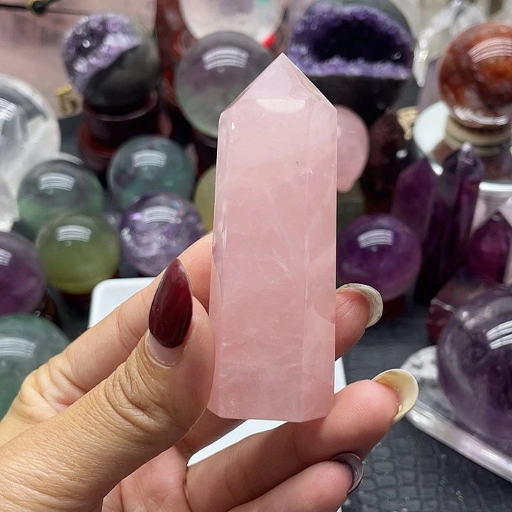 我***烫水晶未镶嵌珠宝半成品16粉水晶柱