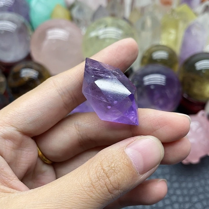 水晶珠宝半成品未镶嵌59紫晶双尖