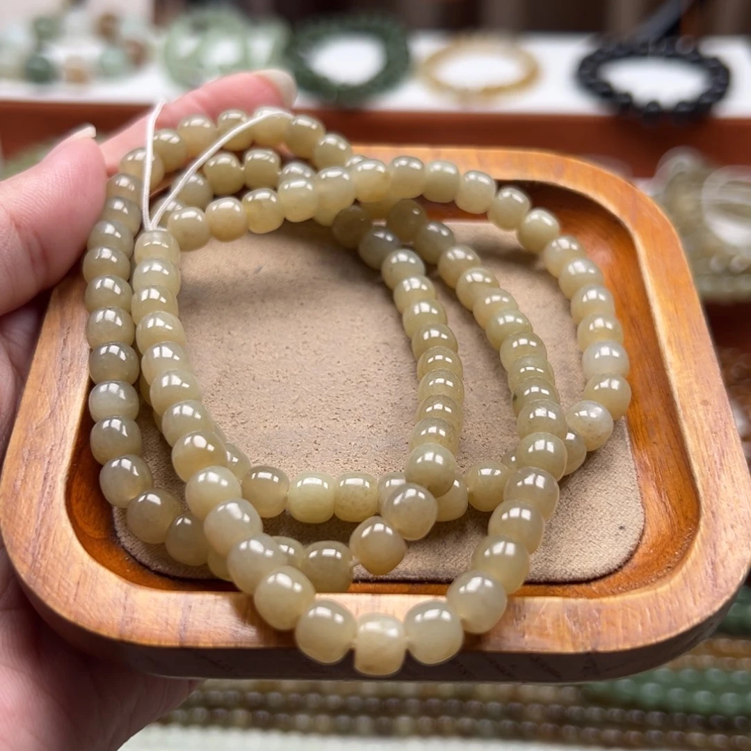 和田玉未镶嵌毛衣链珠串6*7mm