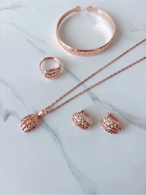 铜合金耳饰 3005小馒头形 镂空车花耳环 戒指 吊坠三件套首饰